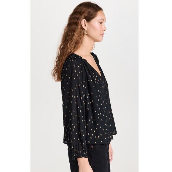 Velvet By Graham & Spencer Krista Black & Gold Metallic Dot Blouse - Picture 2 of 9